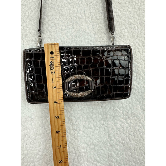 Brighton Womens Crossbody Bag Brown Patent Crocodile Print Snap Flap Card Slot M - Picture 5 of 12
